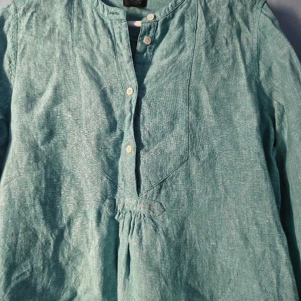 J Crew x Baird McNutt Irish Linen Sea Foam Blue Green Top 6 - Picture 2 of 5
